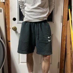 Vintage Double Swoosh Nike black sweat shorts w side swoosh *rare* Sz Med